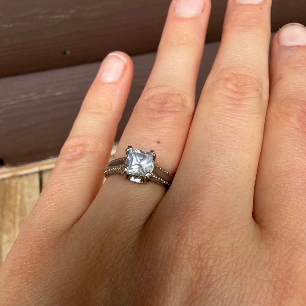 Costume Princess Cut Ring Womens Size 6.5 Silver Tone Faux Diamond Vintage Style